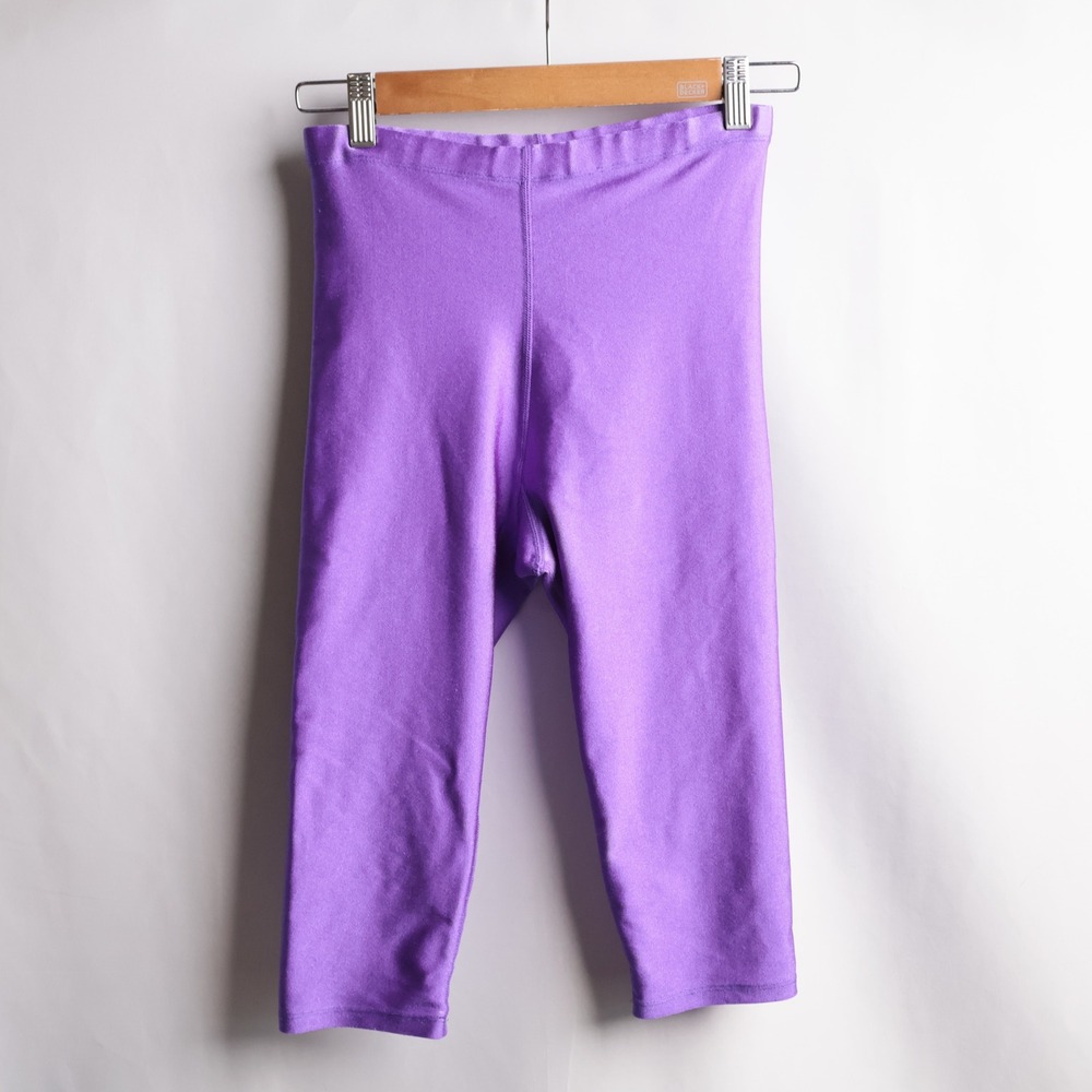 Vintage 80s Gilda Marx Flexatard Purple Shiny Spandex Capri Leggings Retro M